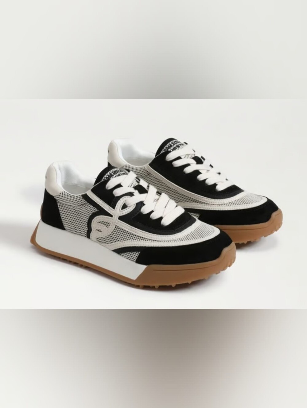 Sam Edelman Black, White and Brown Mesh Lace-Up Sneakers